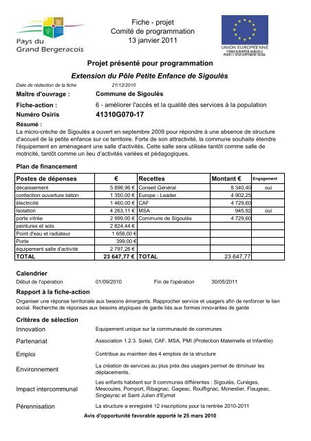 Fiche-projet - Pays de Bergerac