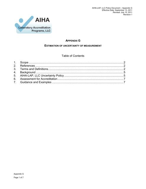 Table of Contents 1. Scope - AIHA's Laboratory Accreditation ...