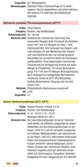 Klinik für Hämatologie Institut für Klinische Chemie