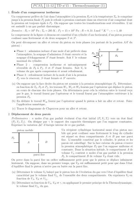 PCSI1 11-12 TD no15 : Thermodynamique (1)