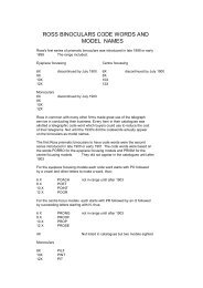 ROSS BINOCULARS CODE WORDS AND MODEL NAMES