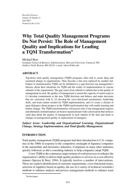 Why Total Quality Management Programs Do Not Persist: The ... - IEM
