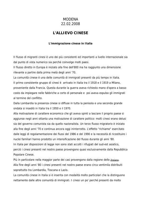 L'allievo di origine cinese - Comune di Modena