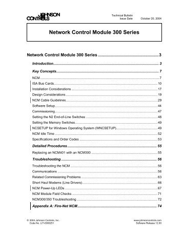 Network Control Module 300 Series Technical Bulletin - Johnson ...