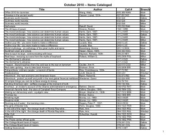 New Items Cataloged in October 2010 - Fort Smith Public Library