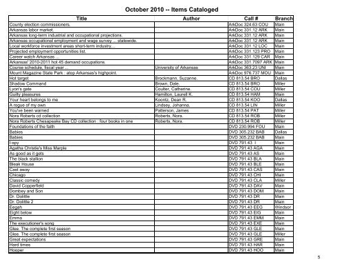 New Items Cataloged in October 2010 - Fort Smith Public Library