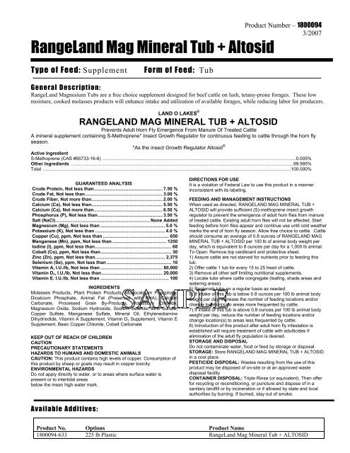 RangeLand Mag Mineral Tub + Altosid - Beeflinks