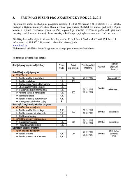 informace o studiu - Fakulta textilní - Technická univerzita v Liberci