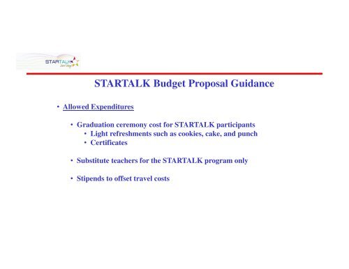 STARTALK Budget Guidance Continued
