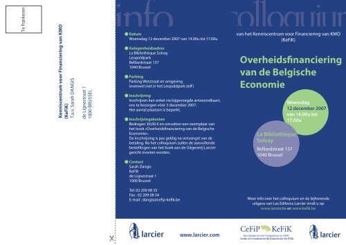 Overheidsfinanciering van de Belgische Economie - Editions Larcier