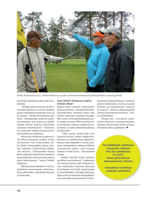 Suur-HelSingin Golf Ry:n JÃƒÂ¤SenleHti Nro 3/2011