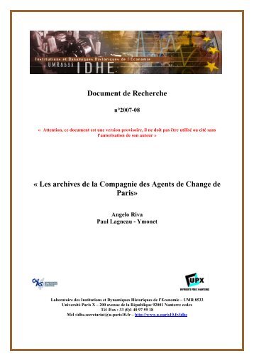 Les archives de la Compagnie des Agents de Change de Paris