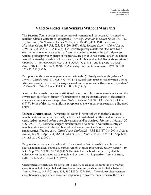 valid searches and seizures without warrants