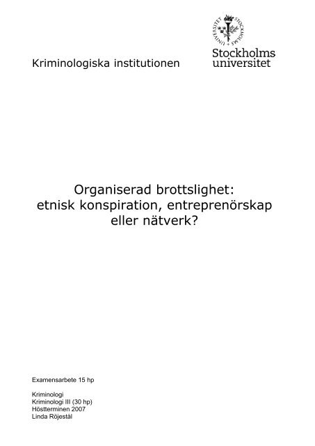 Organiserad brottslighet - Kriminologiska institutionen