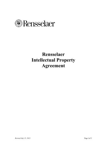 IP Agreement - Rensselaer Office of Technology Commercialization