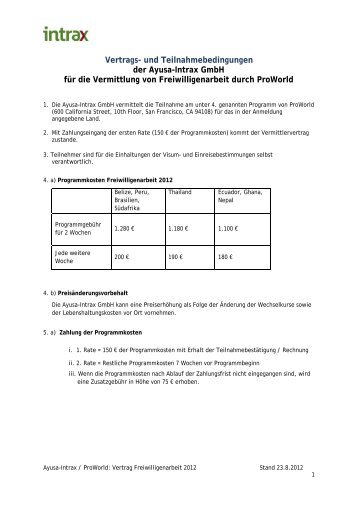 Vertrags- und Teilnahmebedingungen der Ayusa-Intrax GmbH für ...