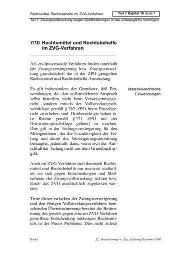 7/10 Rechtsmittel und Rechtsbehelfe im Zvg-Verfahren