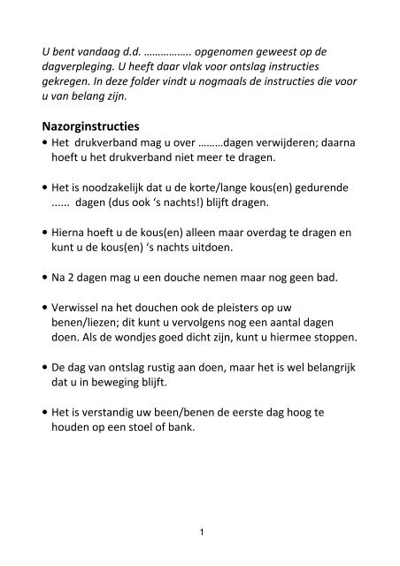 Instructie bij ontslag spataderen - IJsselland Ziekenhuis