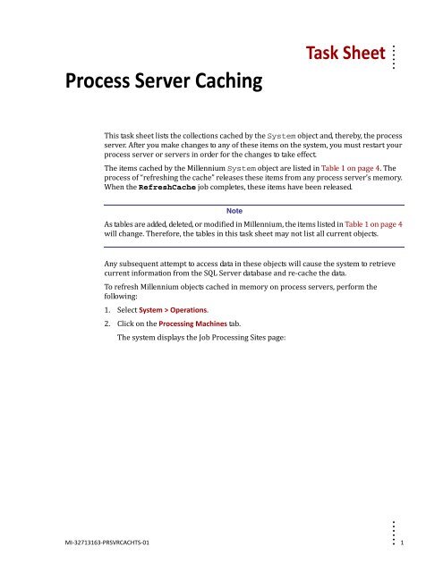 Task Sheet Process Server Caching - MPAY Software