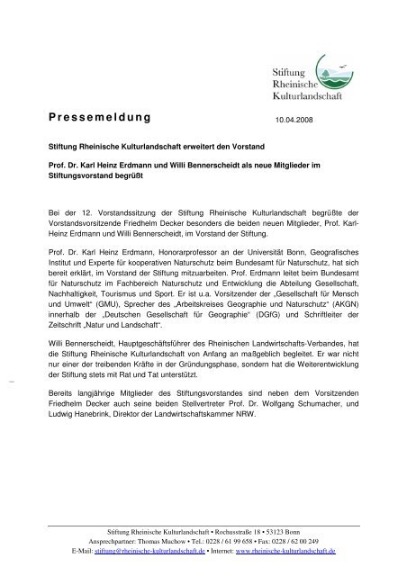 Pressemitteilung - Stiftung Rheinische Kulturlandschaft