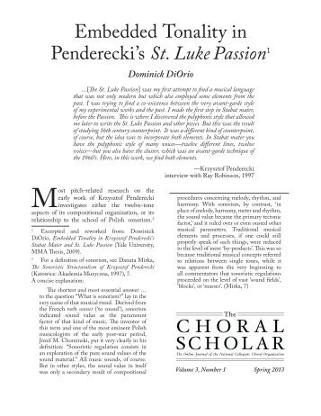 Embedded Tonality in Penderecki's St. Luke Passion (pdf) - NCCO