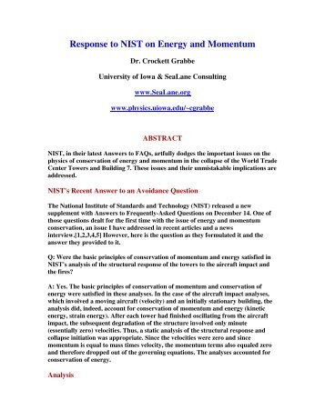Response to NIST on Energy and Momentum - Journal of 9/11 Studies