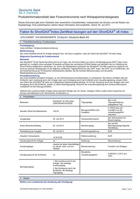 Produktinformationsblatt X Markets Deutsche Bank