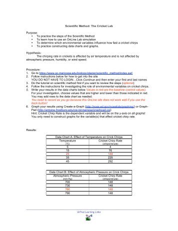 Scientific Method: The Cricket Lab Purpose: Ã¢Â€Â¢ To practice the steps ...