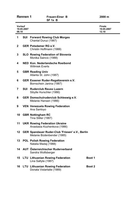 Meldeergebnis - Essener Ruder-Regattaverein eV