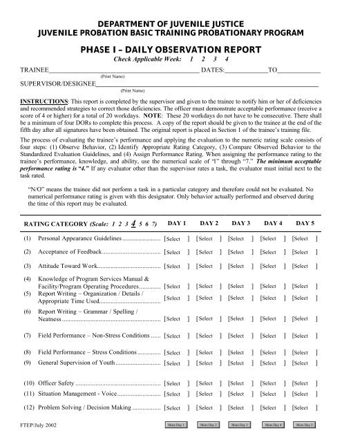 phase i â daily observation report - Florida Department of Juvenile ...