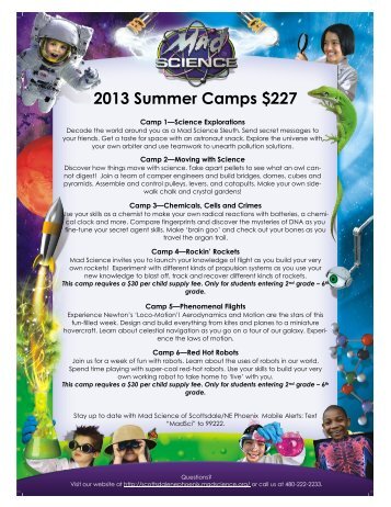 2013 Summer Camps $227 - Mad Science of Scottsdale/NE Phoenix!