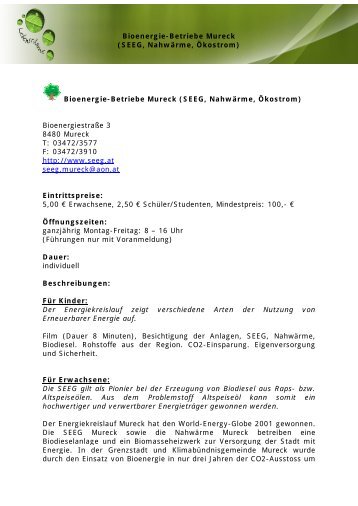 Bioenergie-Betriebe Mureck (SEEG, Nahwärme ... - eeeeee.at