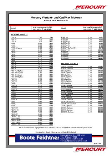 Mercury Viertakt- und OptiMax Preisliste 2011 1 - Boote Feichtner