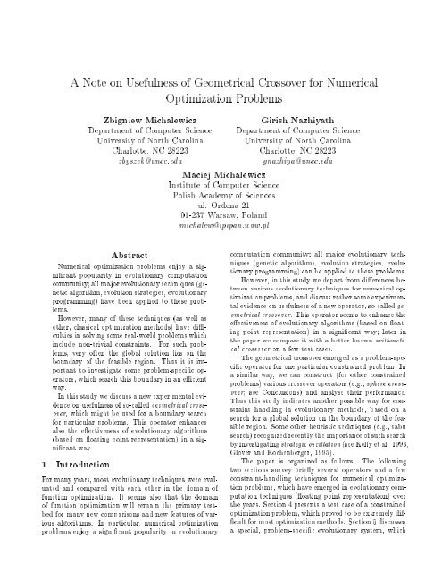 A Note on Usefulness of Geometrical Crossover for Numerical ...