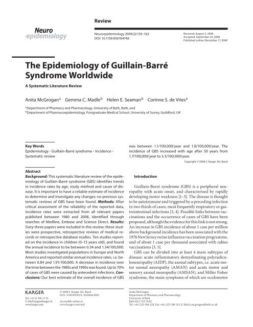 The Epidemiology of Guillain Barre Syndrome Worldwide - TUUM EST