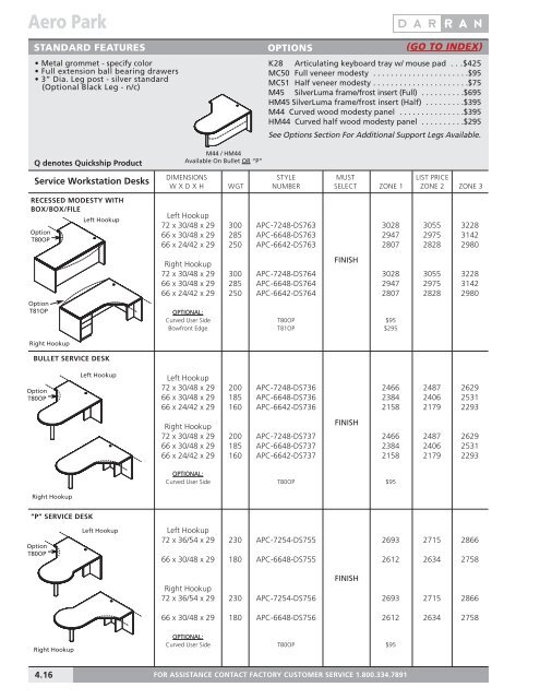 download the Aero Park price list - DARRAN Furniture Industries