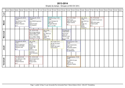 Emploi du temps - Groupe L2 ES CIV (S1) L u n M a rd i M e rc re d i ...