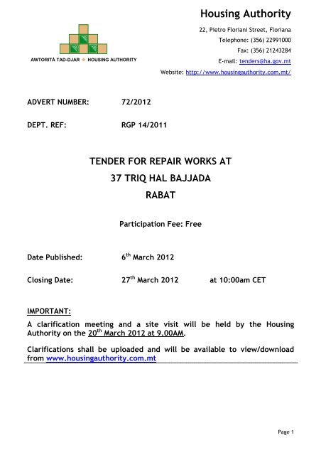 Tender Document - Malta Housing Authority