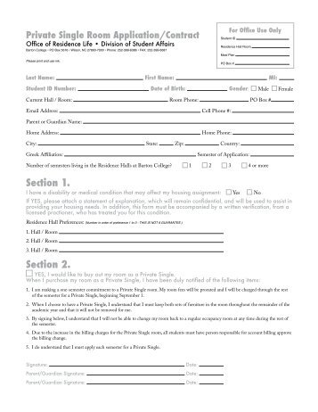 Application for Private Single Room (pdf) - Barton College