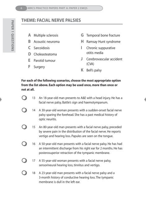 MRCS Practice Papers Part A: Paper 2 EMQs - PasTest