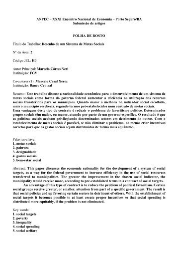 Desenho de um Sistema de Metas Sociais - Anpec