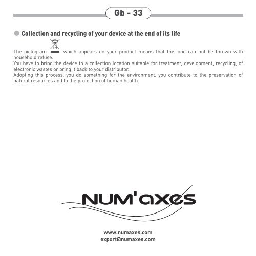 Guide d'utilisation Fr - 3 User's guide Gb - 19 Manual de ... - Num'Axes