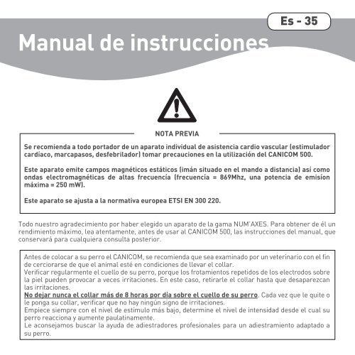 Guide d'utilisation Fr - 3 User's guide Gb - 19 Manual de ... - Num'Axes