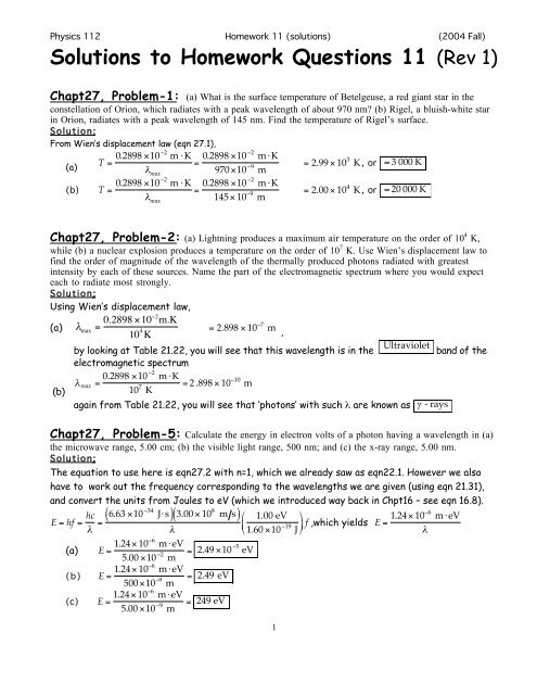 Solutions to Homework Questions 11 (Rev 1)