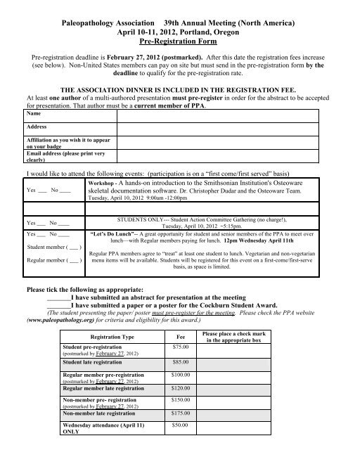 Pre-registration form (PDF format) - Paleopathology Association