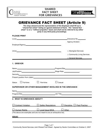 GRIEVANCE FACT SHEET (Article 9) - BC Government and Service ...