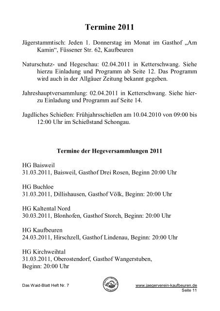 Das Waid-Blatt - Jagdschutz- und Jägerverein Kaufbeuren