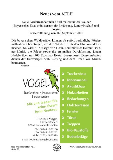 Das Waid-Blatt - Jagdschutz- und Jägerverein Kaufbeuren