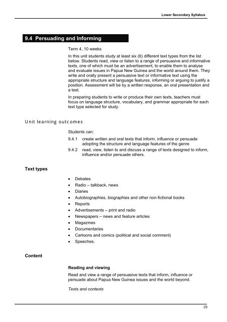 English Lower Secondary Syllabus - Department of Education