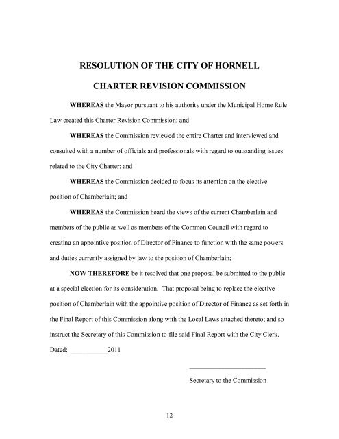 City of Hornell Charter Revision Commission Final Report 1 ...